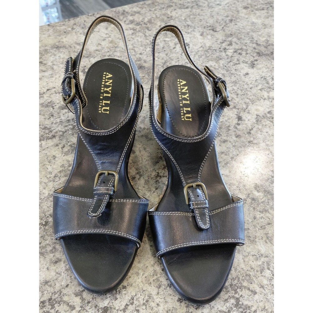 Anyi Lu Black Leather Slingback Sandals